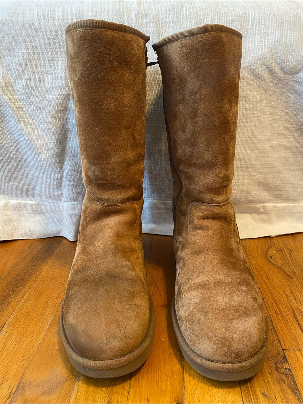 UGG Chestnut Suede Tall Shearling Boots with Side Zip